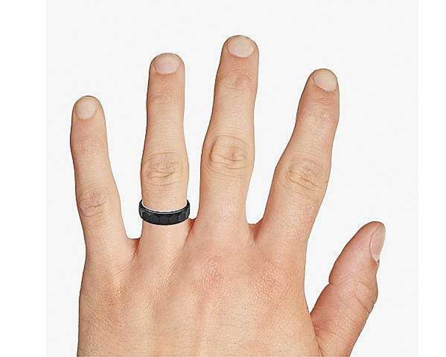 Men'S Rings | Blue Nile Step Edge Faceted Hexagon Center Wedding Ring In Black & White Tungsten (7Mm)