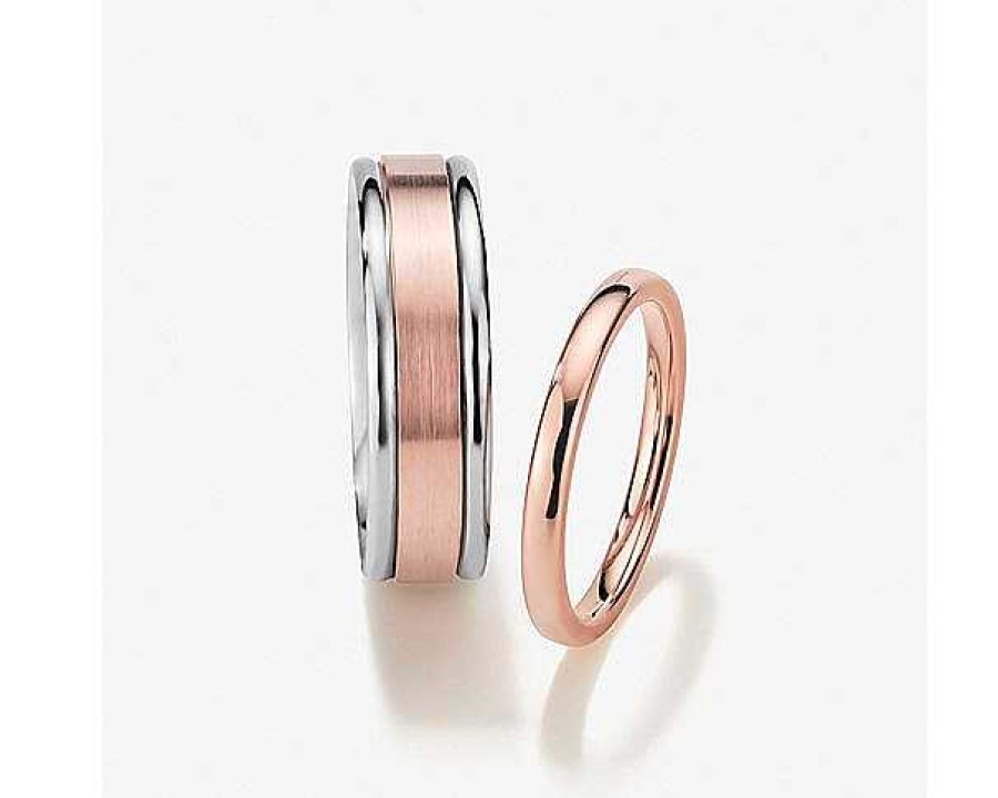 Men'S Rings | Blue Nile Brushed Inlay Wedding Ring In 14K White And Rose Gold (6Mm)