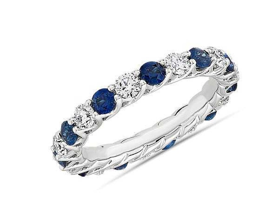 Rings | Blue Nile Tessere Alternating Sapphire And Diamond Eternity Ring In 14K White Gold (2.8Mm)