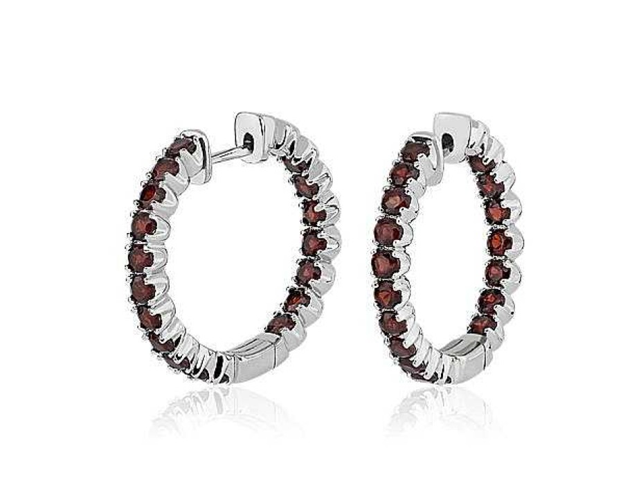 Earrings | Blue Nile Garnet Hoop Earrings In Sterling Silver (2.5Mm)