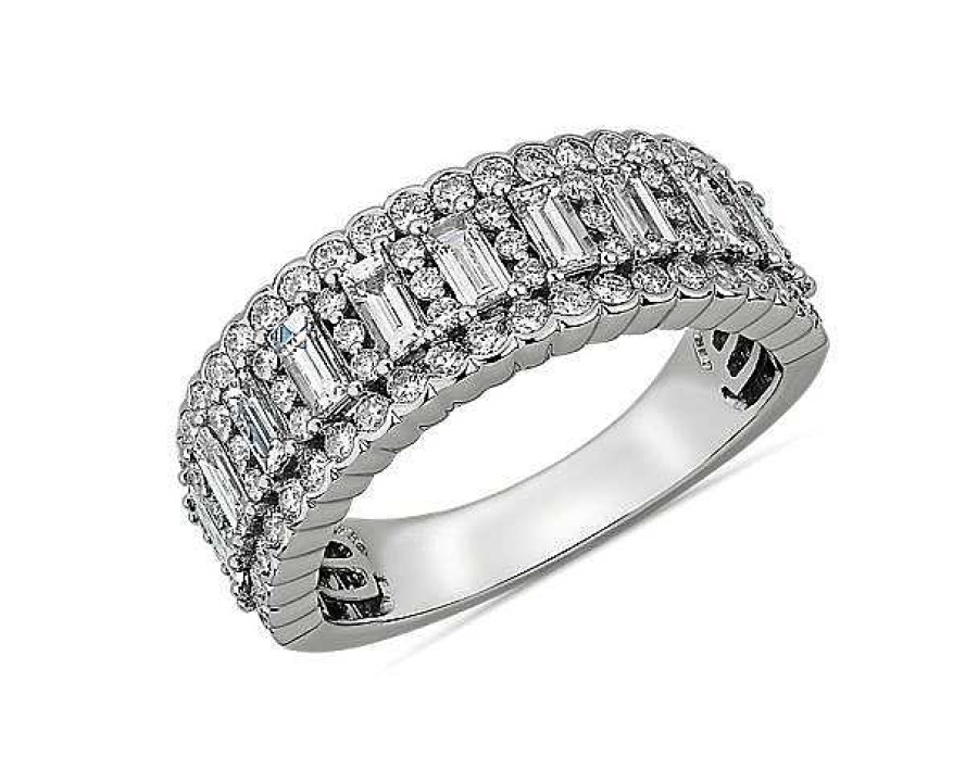 Rings | Blue Nile Alternating Baguette Fashion Ring With Diamond Border In 14K White Gold (1 1/2 Ct. Tw.)