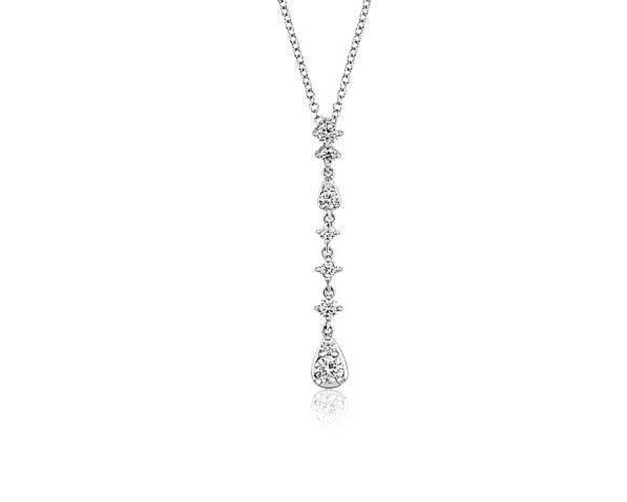 Necklaces | Blue Nile Diamond Linear Drop Pendant In 14K White Gold (3/4 Ct. Tw.)