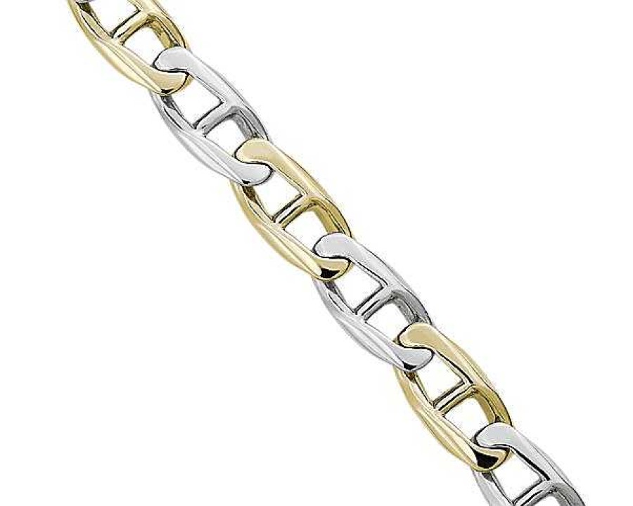 Bracelets | Blue Nile 8.5" Men'S High Polish Alternating Mariner Link Bracelet In 14K Italian White And Yellow (6.6 Mm) Gold (6.5 Mm)