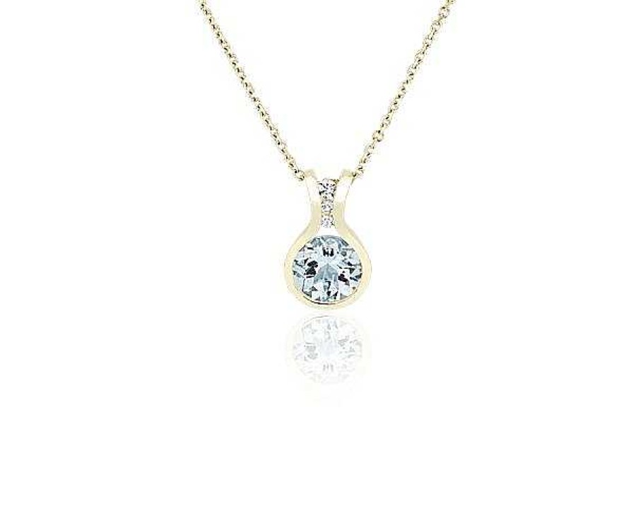 Necklaces | Blue Nile Round Aquamarine Pendant In 14K Yellow Gold (7Mm)