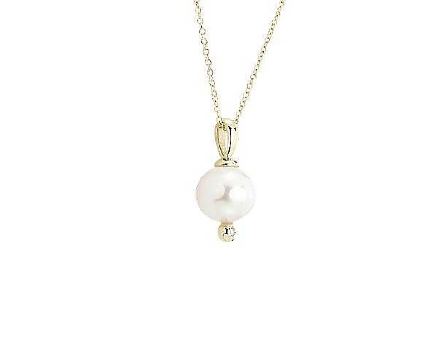 Necklaces | Blue Nile White Freshwater Pearl Pendant With Diamond Detail In 14K Yellow Gold (8.5-9Mm)