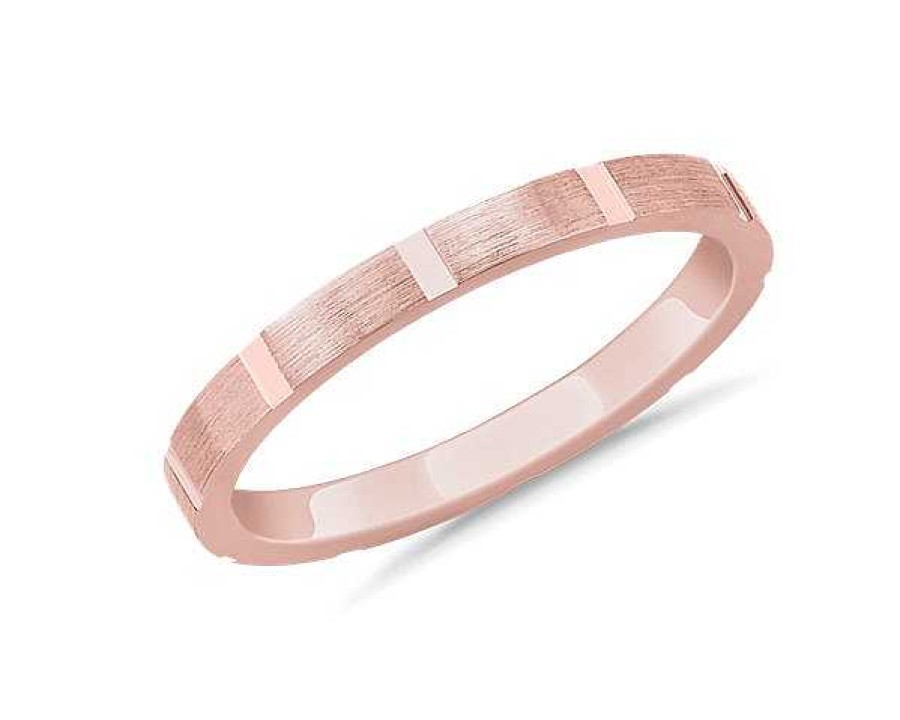 Women'S Rings | Blue Nile Stackable Cut Rectangle Ring In 14K Rose Gold (2Mm)