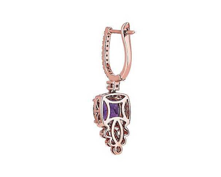 Earrings | Blue Nile Cushion Cut Amethyst And Diamond Drop Earrings In 14K Rose Gold