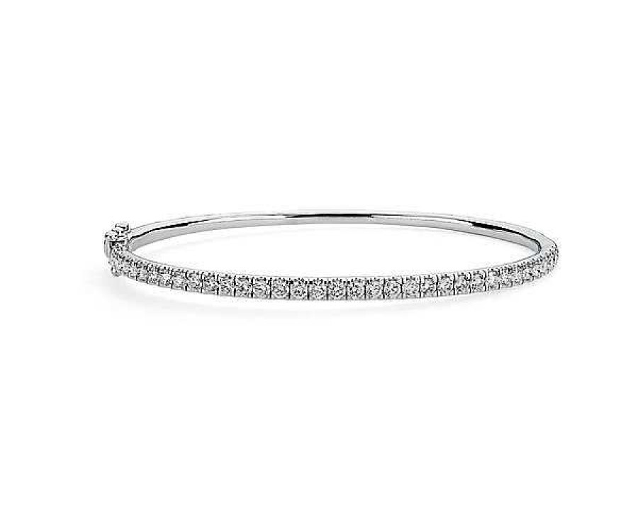 Bracelets | Blue Nile Riviera Pav Diamond Bangle In 14K White Gold (1 1/2 Ct. Tw.)