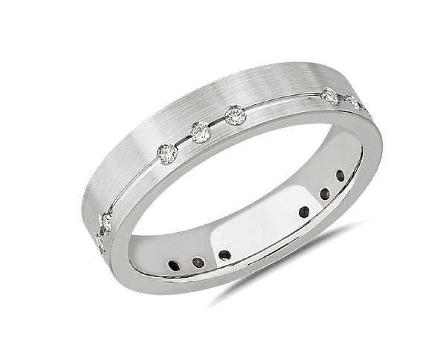 Men'S Rings | Blue Nile Diamond Brushed Line Wedding Ring In Platinum (5 Mm, 1/5 Ct. Tw.)