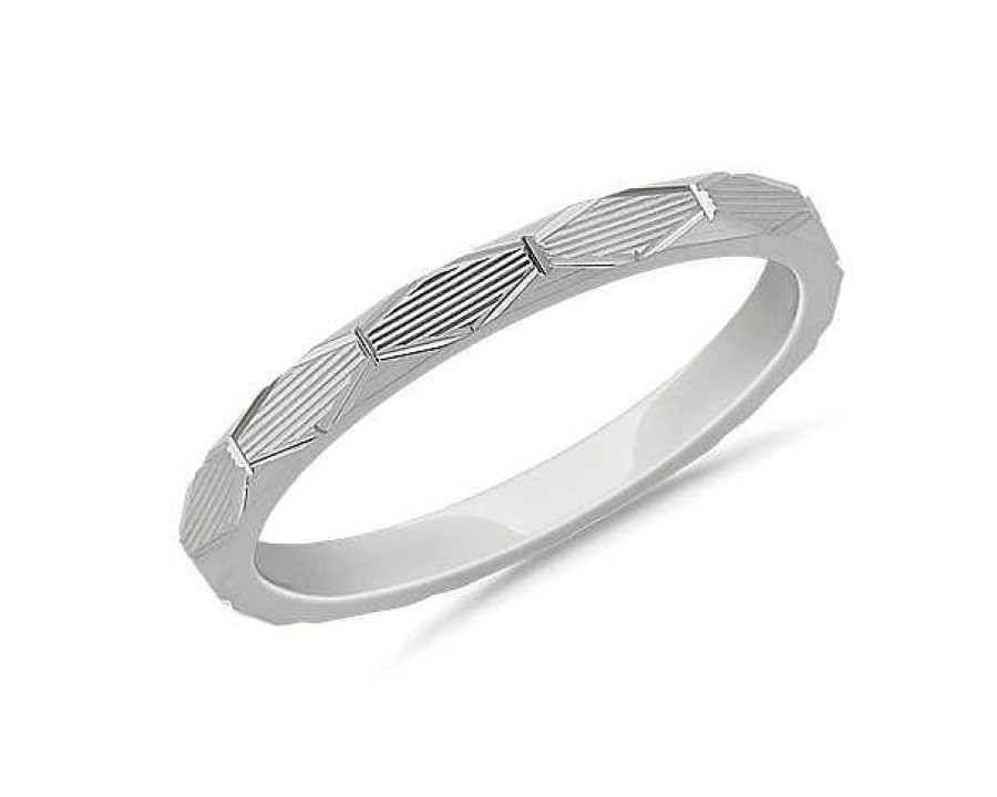 Women'S Rings | Blue Nile Stackable Raised Hexagon Lined Ring In 14K White Gold (2Mm)