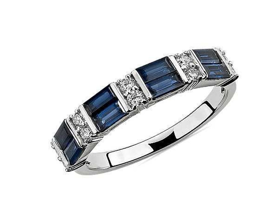 Rings | Blue Nile Alternating Sapphire Baguette And Diamond Ring In 14K White Gold