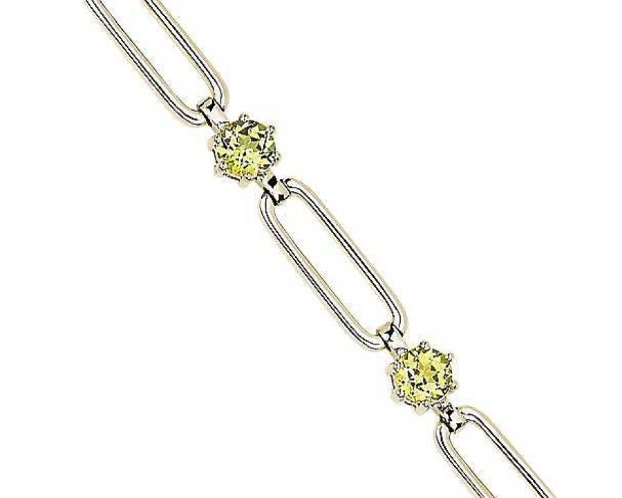 Bracelets | Blue Nile Round Peridot Paperclip Bracelet In 14K Yellow Gold