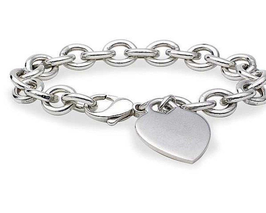 Bracelets | Blue Nile 8" Heart-Tag Bracelet In Sterling Silver