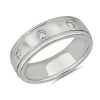 Men'S Rings | Blue Nile Milgrain Burnished Set Diamond Wedding Ring In 18K White Gold (5 Mm, 1/5 Ct. Tw.)