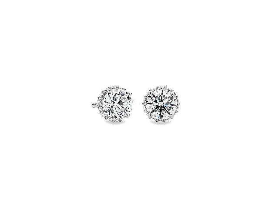 Earrings | Blue Nile Round Hidden Halo Diamond Stud Earrings In 14K White Gold (1 5/8 Ct. Tw.)