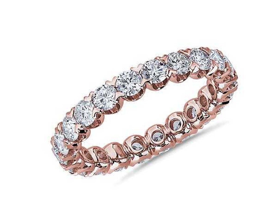 Women'S Rings | Blue Nile V-Prong Pav Diamond Eternity Ring In 14K Rose Gold (2 Ct. Tw.)