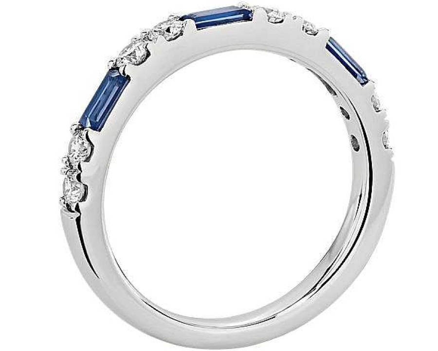 Rings | Blue Nile Alternating Baguette Sapphire And Diamond Ring In 14K White Gold