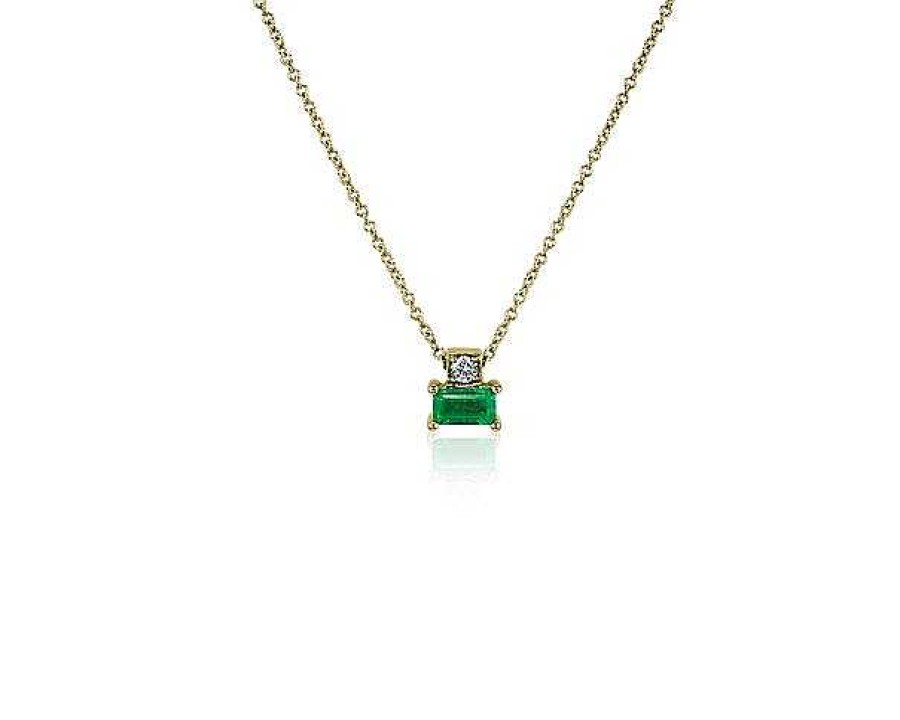 Necklaces | Blue Nile Emerald And Diamond Solitaire Pendant In 14K Yellow Gold