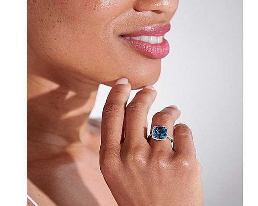 Rings | Blue Nile Cushion-Cut London Blue Topaz Diamond Halo Cocktail Ring In 14K White Gold (10.5Mm)