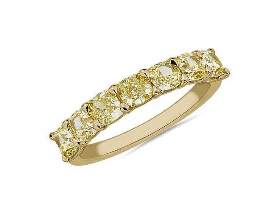 Women'S Rings | Blue Nile 7-Stone Cushion-Cut Yellow Diamond Ring In 18K Yellow Gold (1 3/4 Ct. Tw.)