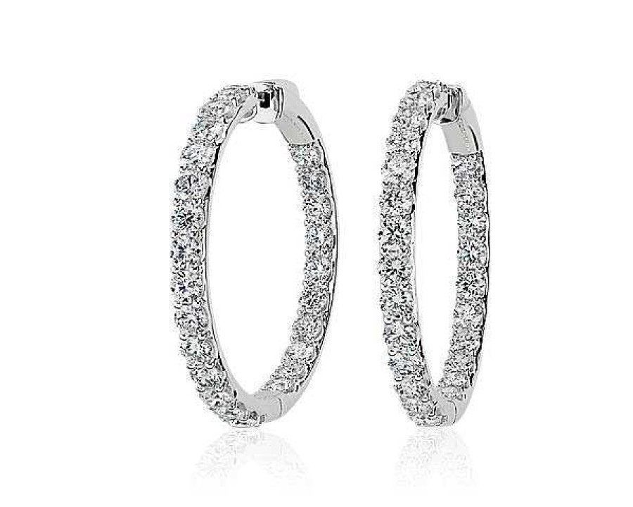 Earrings | Blue Nile Lab Grown Diamond Eternity Hoop Earrings In 14K White Gold (7 Ct. Tw.)