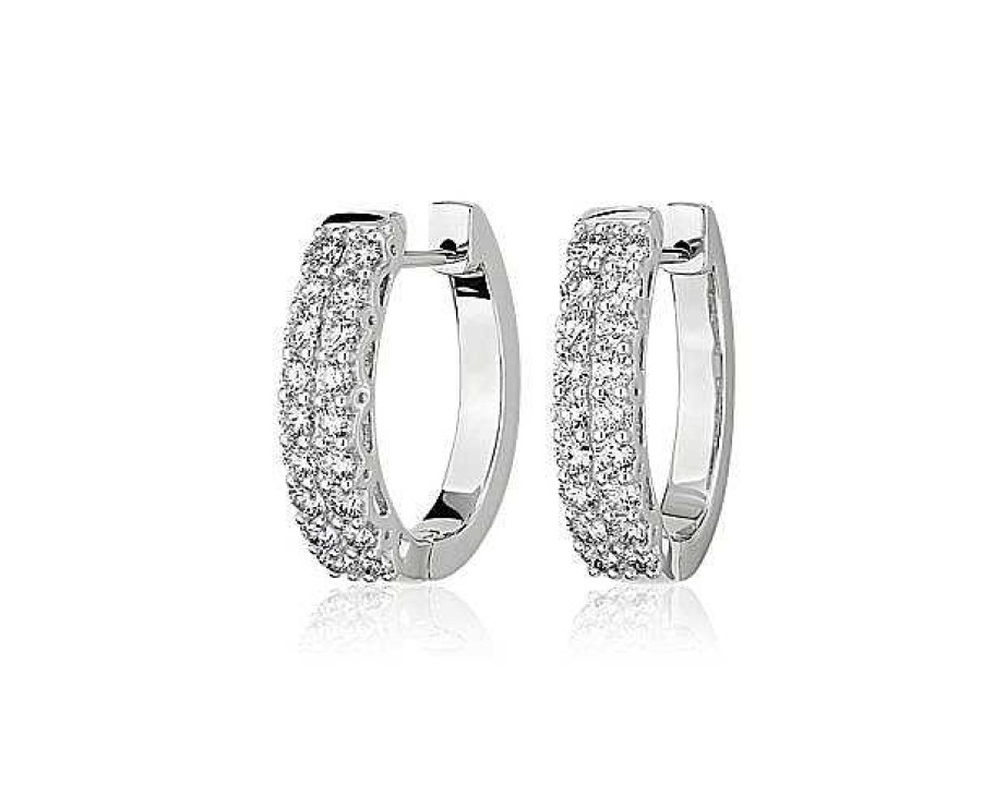 Earrings | Blue Nile Double Row Diamond Hinged Hoop Earrings In 14K White Gold (1 5/8 Ct. Tw.)