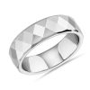 Men'S Rings | Blue Nile Flat Edge Faceted Diamond Shape Wedding Ring In White Tungsten (7Mm)