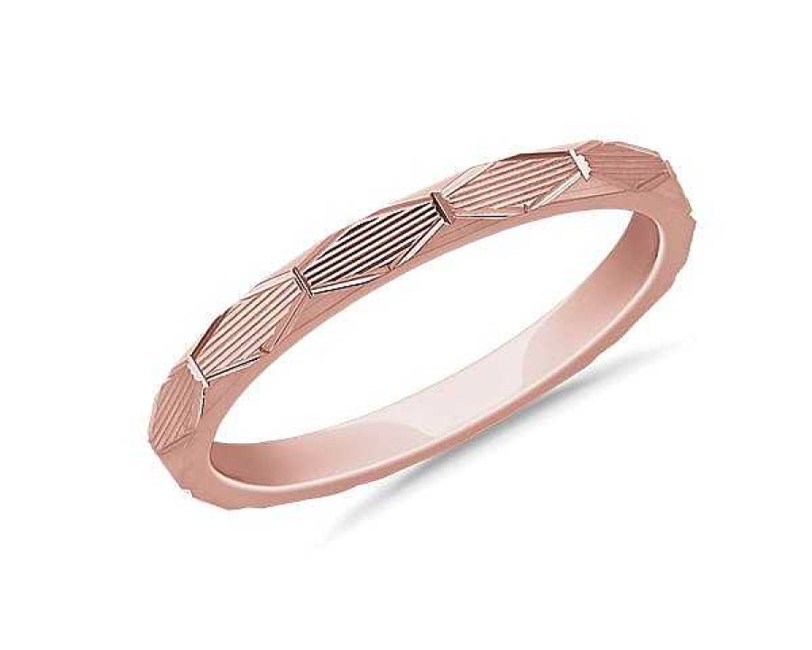 Women'S Rings | Blue Nile Stackable Raised Hexagon Lined Ring In 14K Rose Gold (2Mm)