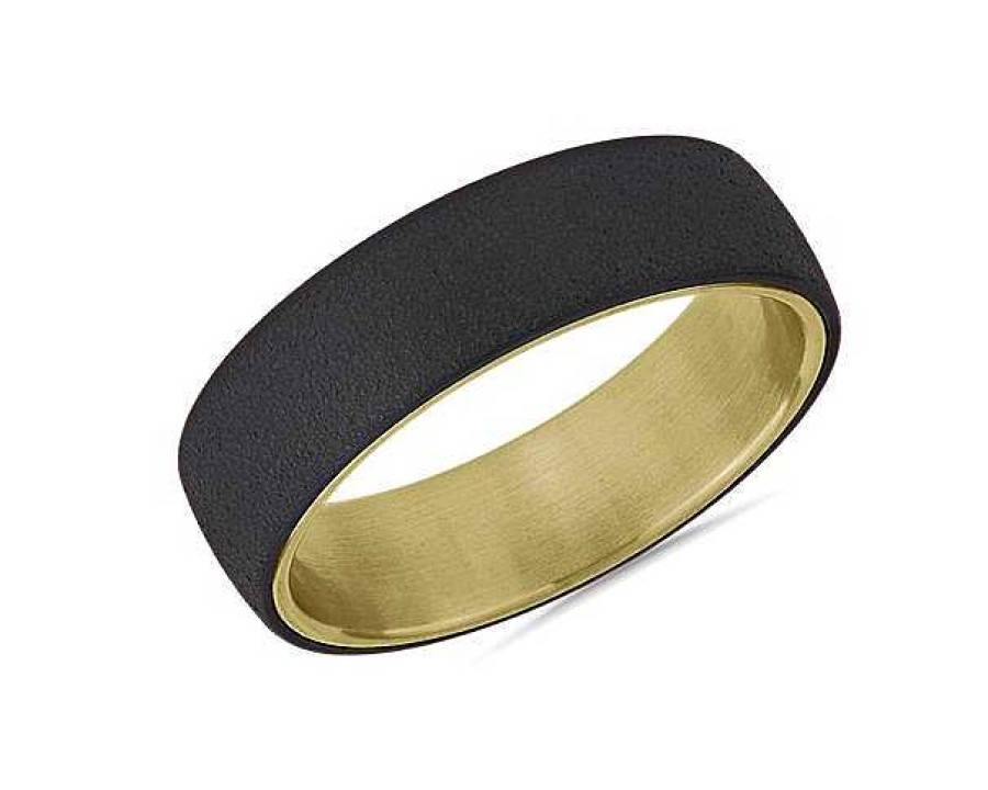 Men'S Rings | Blue Nile Two-Tone Stone Finish Wedding Ring In Tantalum And 14K Yellow Gold (6.5Mm)