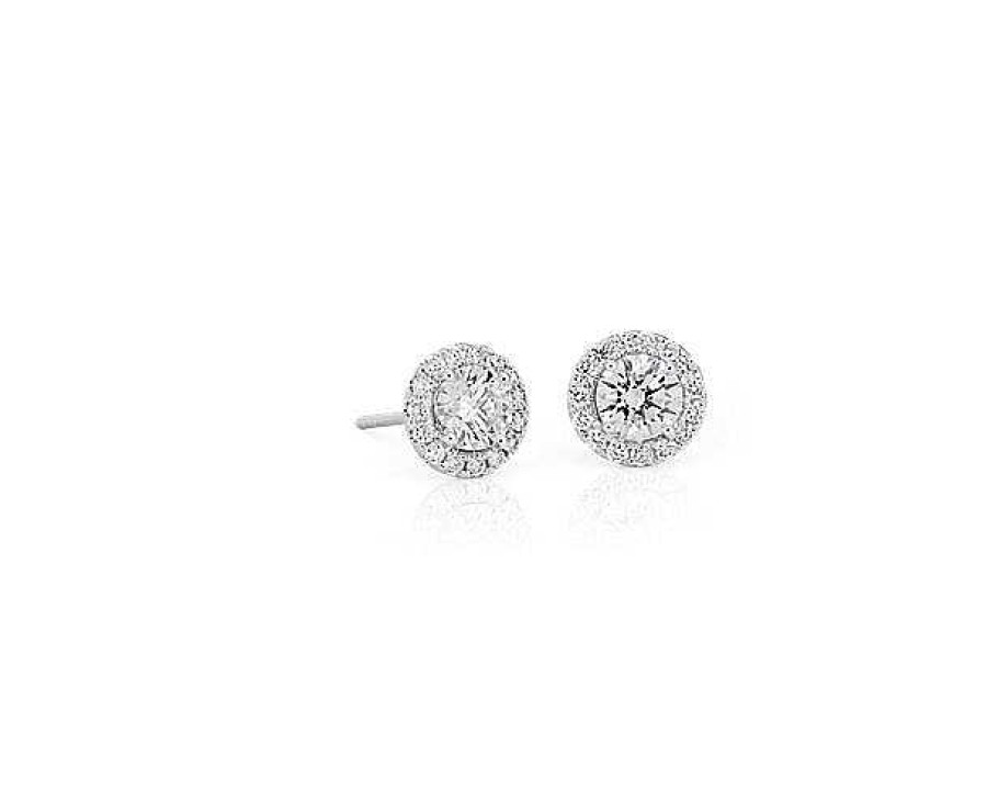 Earrings | Blue Nile Diamond Halo Stud Earrings In 14K White Gold (1 Ct. Tw.)