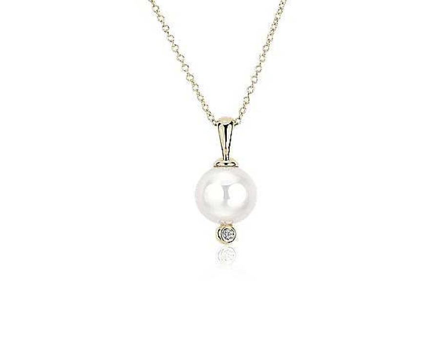 Necklaces | Blue Nile White Freshwater Pearl Pendant With Diamond Detail In 14K Yellow Gold (8.5-9Mm)