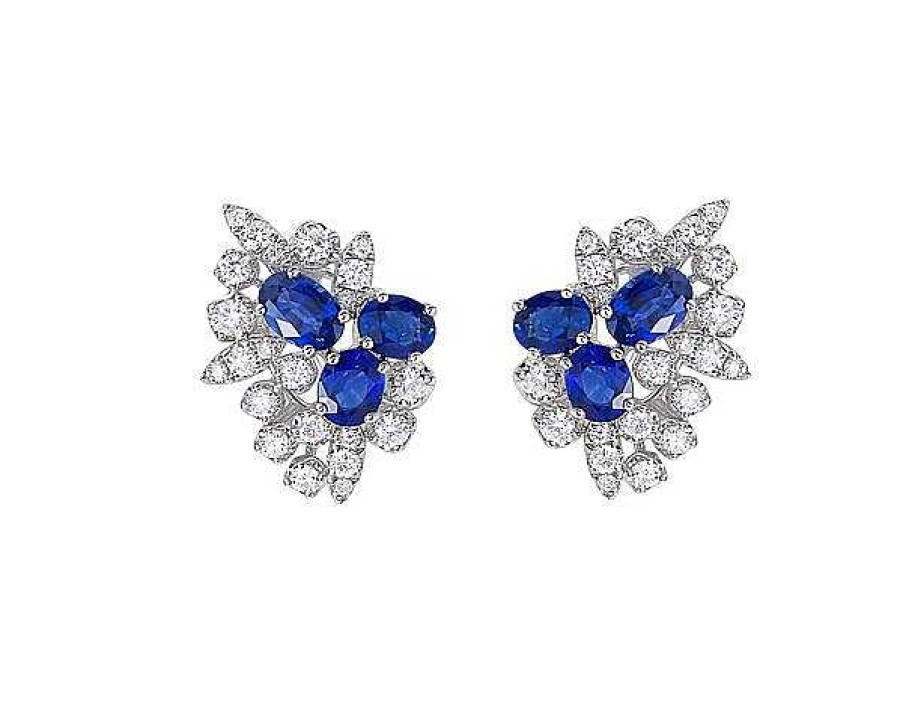 Earrings | Blue Nile Extraordinary Collection: Sapphire And Diamond Cluster Earrings In 18K White Gold