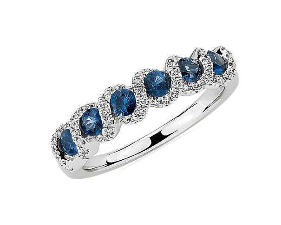 Rings | Blue Nile Round Sapphire And Diamond Band In 14K White Gold (2.8Mm)