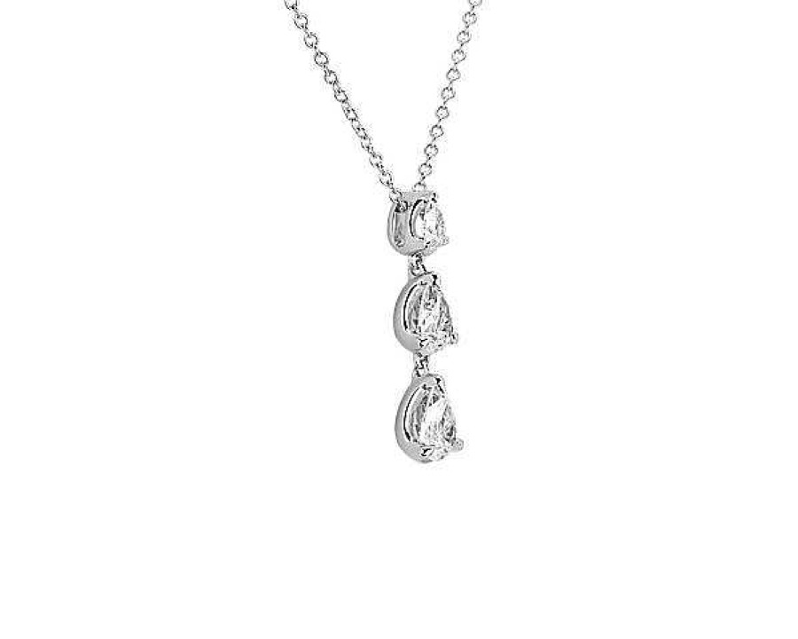 Necklaces | Blue Nile Trio Graduating Pear Diamond Drop Pendant In 14K White Gold (1 Ct. Tw.)