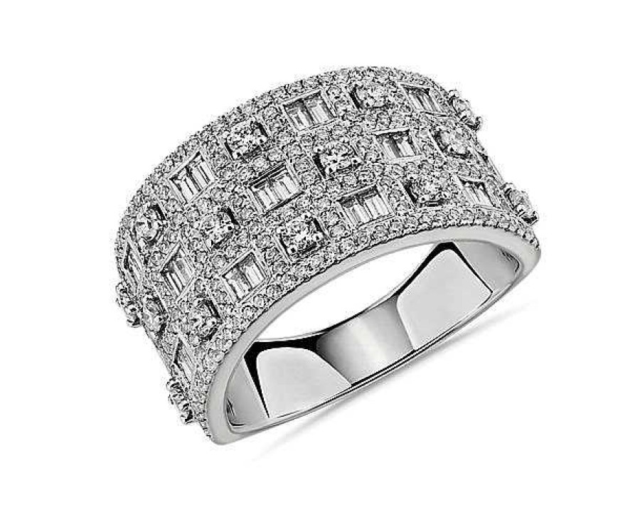 Rings | Blue Nile Multi-Row Round And Baguette Diamond Fashion Ring In 14K White Gold (1 1/5 Ct. Tw.)