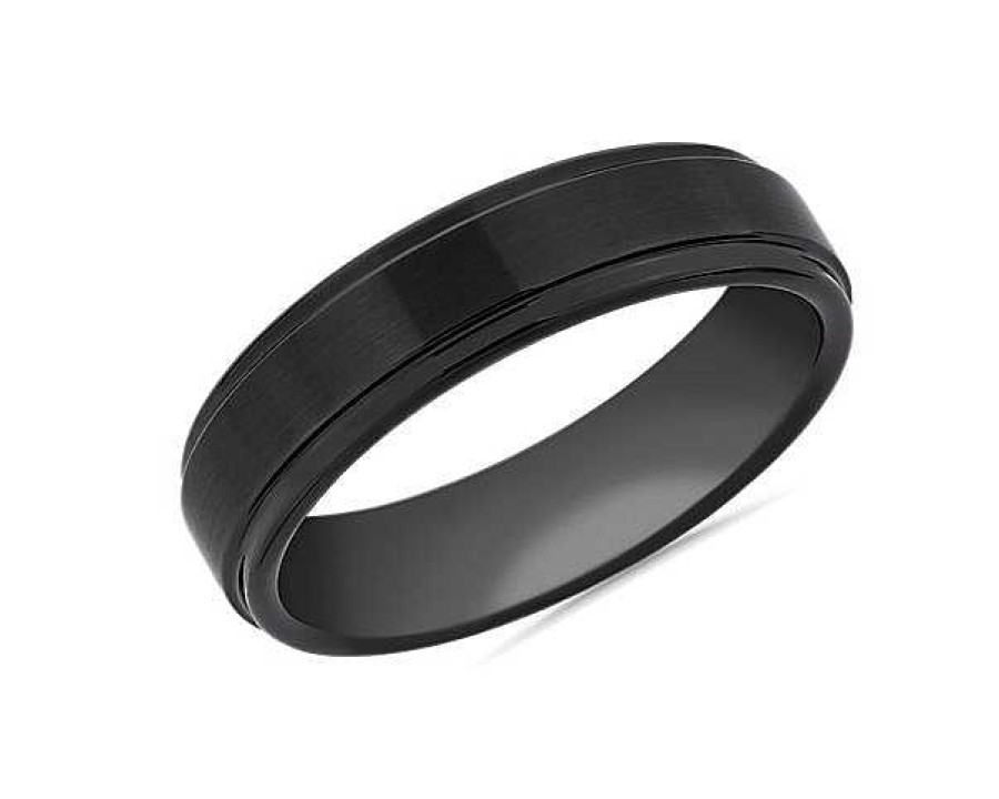 Men'S Rings | Blue Nile Brushed And Polished Comfort Fit Wedding Ring In Black Tungsten Carbide (6Mm)