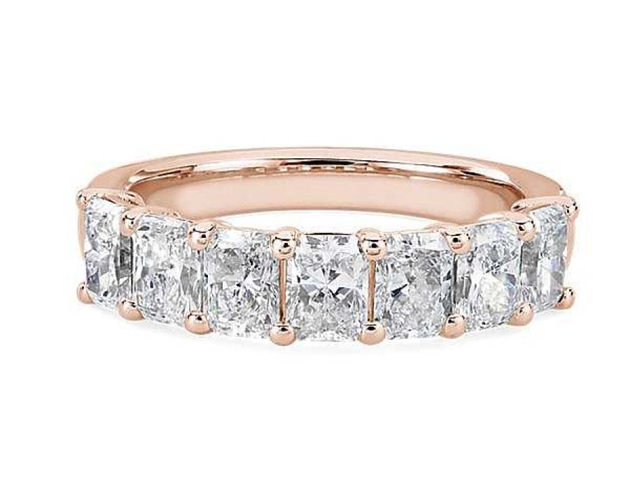 Women'S Rings | Blue Nile Seven Stone Radiant Lab Grown Diamond Ring In 14K Rose Gold (2 Ct. Tw.)