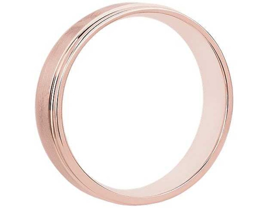 Men'S Rings | Blue Nile Brushed Inlay Wedding Ring In 18K Rose Gold (5Mm)