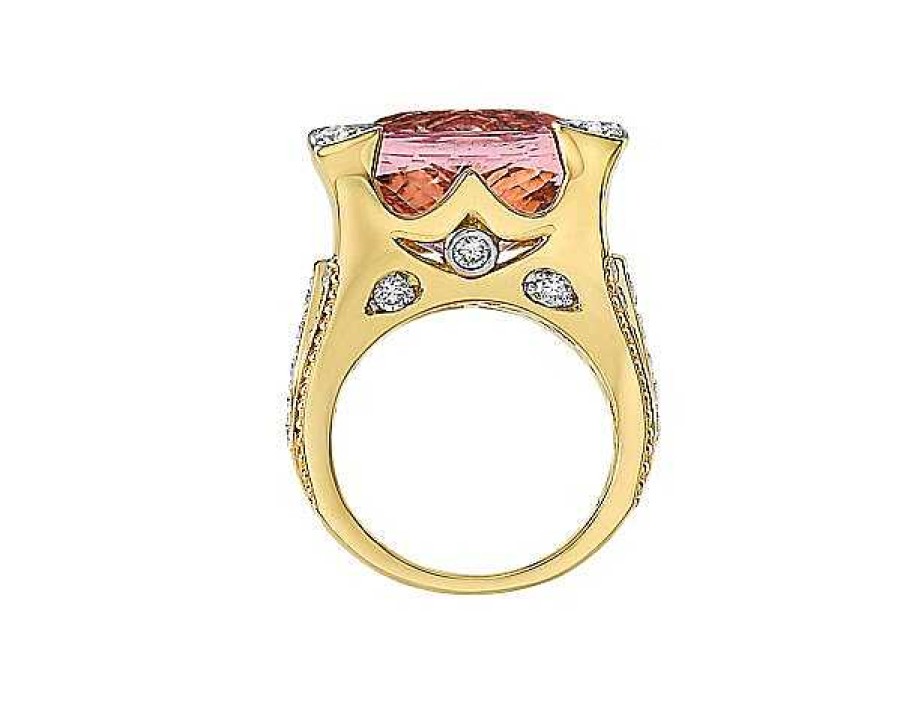 Rings | Blue Nile Extraordinary Collection: Cushion Cut Morganite And Diamond Ring In 18K Yellow Gold (17X17Mm)