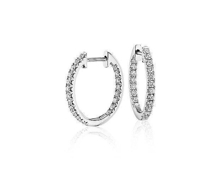 Earrings | Blue Nile Diamond Pav Hoop Earrings In 14K White Gold (5/8 Ct. Tw.)