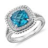 Rings | Blue Nile Corda Cushion-Cut Swiss Blue Topaz Halo Ring In Sterling Silver (8Mm)