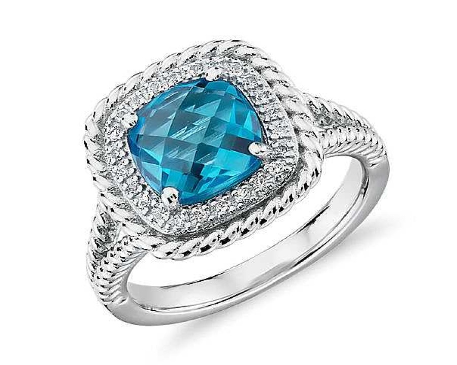 Rings | Blue Nile Corda Cushion-Cut Swiss Blue Topaz Halo Ring In Sterling Silver (8Mm)