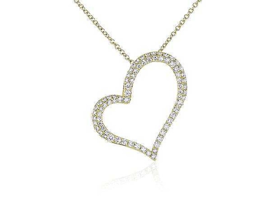 Necklaces | Blue Nile Tilted Diamond Heart Pendant In 14K Yellow Gold (2/3 Ct. Tw.)