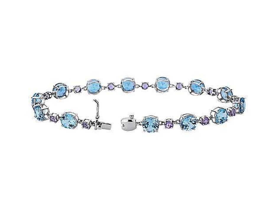 Bracelets | Blue Nile Sky Blue Topaz And Pink Amethyst Mixed Size Round Bracelet In 14K White Gold