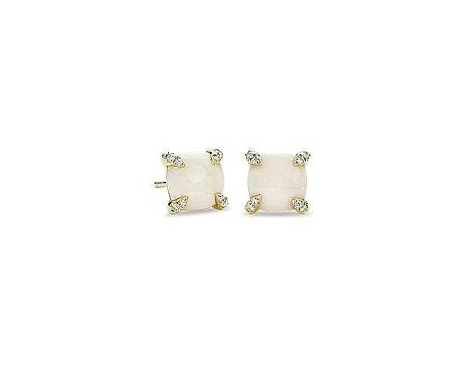 Earrings | Blue Nile Cushion Cut Opal And Diamond Accent Earrings In 14K Yellow Gold (7Mm)