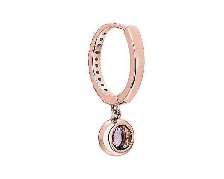 Earrings | Blue Nile Diamond Huggies With Bezel Set Pink Sapphire Drop Earrings In 14K Rose Gold