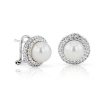 Earrings | Blue Nile Classic Akoya Cultured Pearl Double Halo Diamond Earrings In 18K White Gold (9Mm)