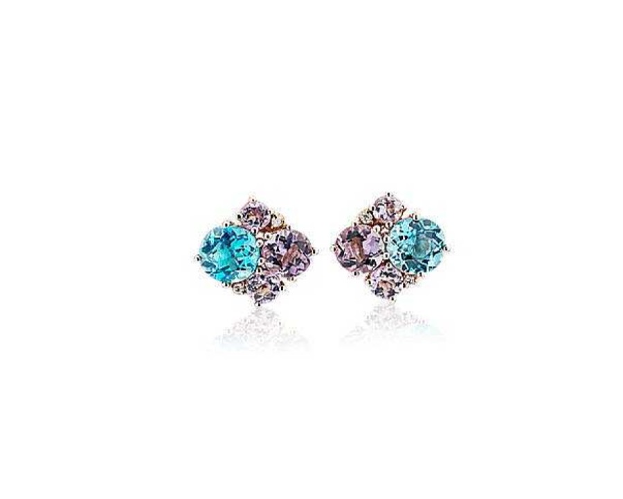 Earrings | Blue Nile Amethyst And Blue Topaz Cluster Stud Earrings With Diamond Accents In 14K Rose Gold