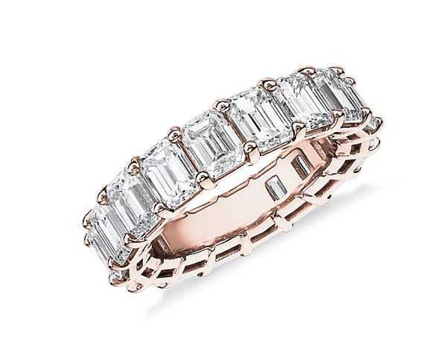 Women'S Rings | Blue Nile Emerald Cut Diamond Eternity Ring In 14K Rose Gold (7 Ct. Tw.)