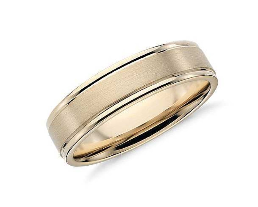 Men'S Rings | Blue Nile Brushed Inlay Wedding Ring In 14K Yellow Gold (6Mm)